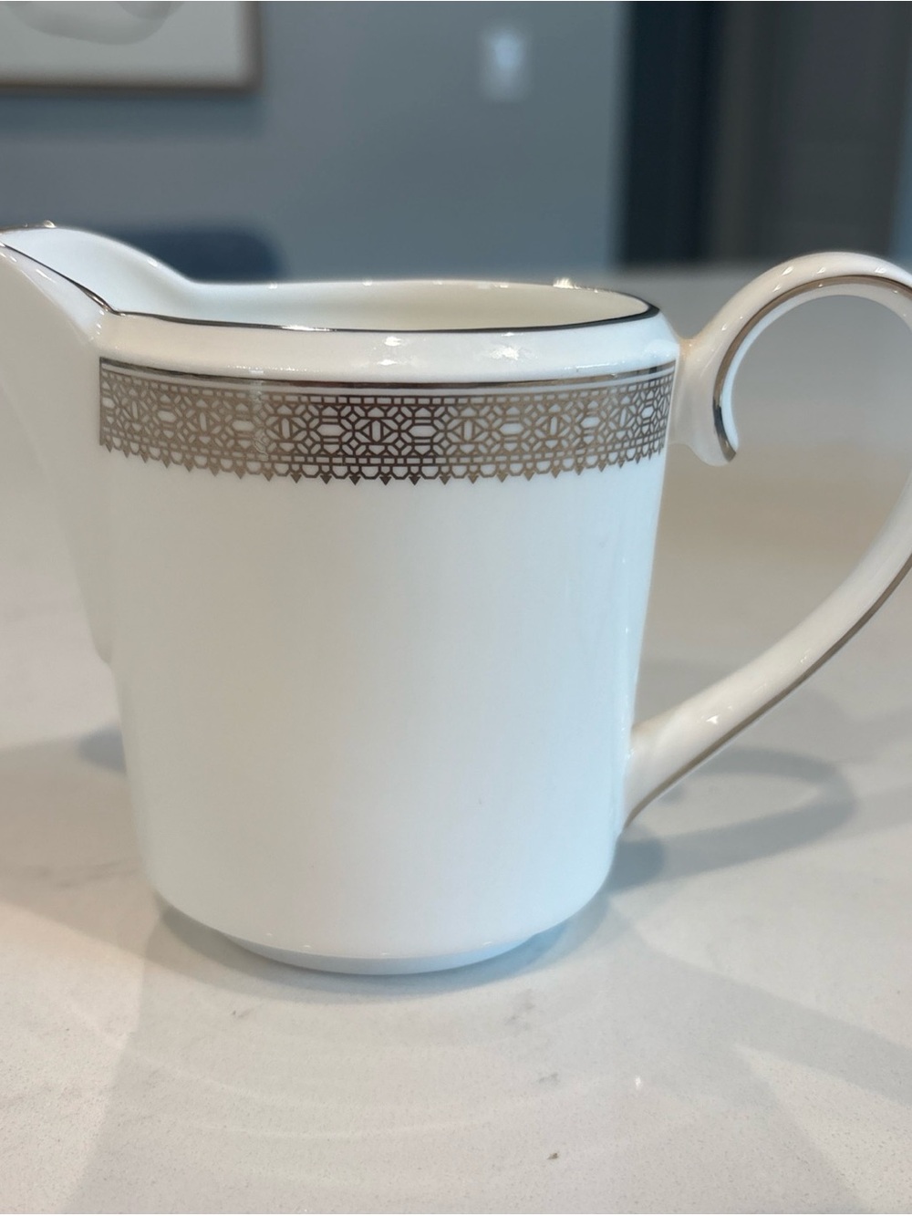 Vera Wang White Bone China Creamer Silver Platinum Lace Trim Wedgewood Wedding